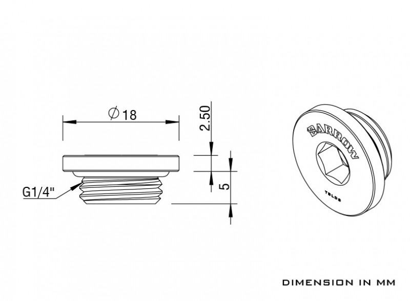 토리시스템즈,Matte Black G1/4" Plug Fitting - Hexagon 6mm
